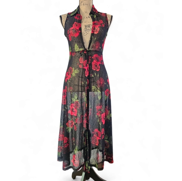 Ember Floral Rose Sheer Mesh Kimono, Size  S - Picture 1 of 9